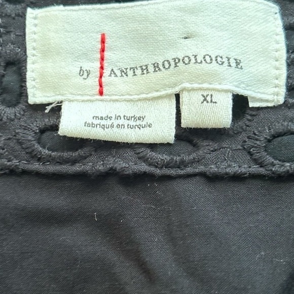 Anthropologie Black Eyelet Smocked Waist Tiered Ruffle V Neck Dress XL - Picture 5 of 9